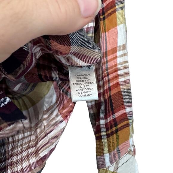 Christopher & Banks button up Plaid Multi Color blouse top size medium - Picture 2 of 7